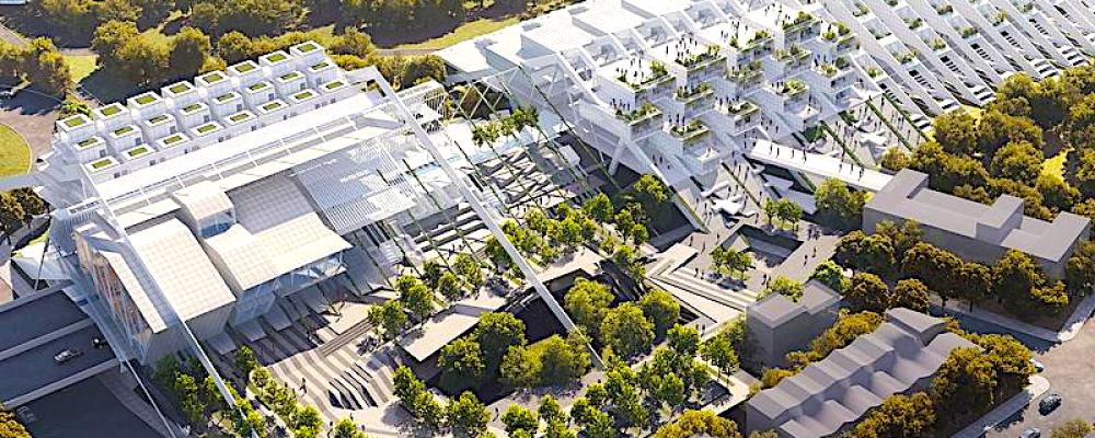 Arkitekterna vill skapa en miljö där natur och bebyggelse kan samexistera. Våtmarker, gröna buffertzoner, upphöjda parker och offentliga plattformar ska hjälpa till att hantera översvämningar samtidigt som de skapar attraktiva stadsmiljöer. OBS! Det finns fler bilder av projektet i slutet av artikeln. Foto: Ruxuan Zheng, Haoyuan Wang