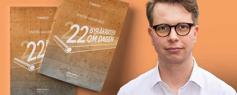 – Det är oroväckande att den här tillväxgten av byråkrater inte hr uppmärksammats förrän nu. Det är svårt att förstå vad medborgaren betalar tiotusentals nya byråkrater för, säger Adam Danieli, idéchef på Timbro. Foto: Timbro