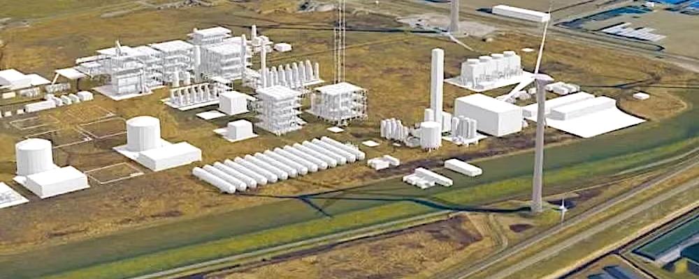 Datorgenererad illustration av den planerade anläggningen H2M Eemshaven. Foto: Equinor.