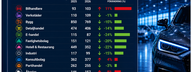 Konkurser per bransch under januari till maj. Bild: Creditsafe
