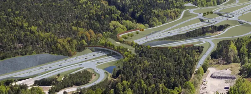 Illustrerad bild av ekodukt vid Trafikplats Masmo. Bild: Trafikverket