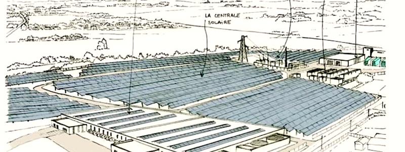 Illustration av den planerade vätgasanläggningen i Châtellerault, som även skulle ha försetts med en solcellspark för att driva elektrolysörerna. Foto: Lhyfe