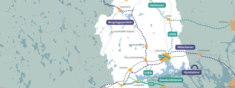 Kartan visar hur satsningarna hänger ihop. Karta: Region Västmanland