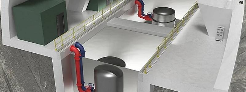 Anläggning med flera LDR-50-enheter. Steady Energys modulära värmereaktor är avsedd att byggas under mark i tät stadsmiljö. Bild: Steady Energy