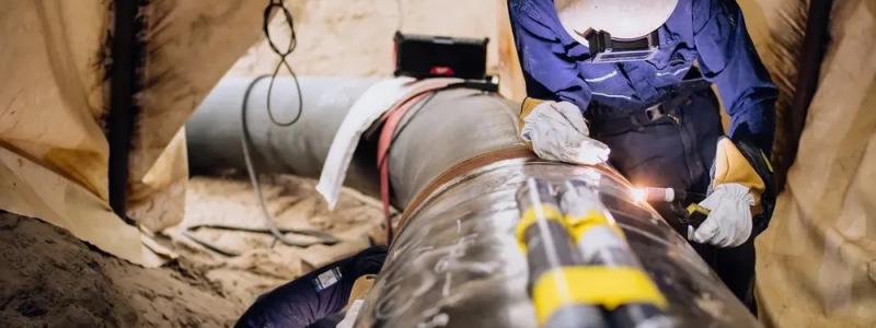 Svetsarbete på en vätgasledning i Rotterdam. Projektet drivs av Gasunie via dotterbolaget Hynetwork. Foto: Hynetwork