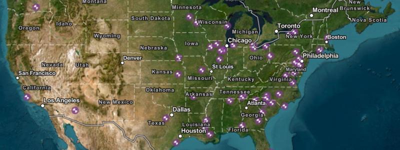 Karta över kärnkraftverk i USA. Det finns för närvarande 54 kärnkraftsverk i USA. Källa: U.S. Energy Information
