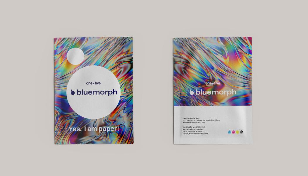 The high-barrier paper Bluemorph was specifically developed by one.five for complex requirements in the food and non-food sectors, for which petroleum-based plastics or non-recyclable composite materials have predominantly been used to date. Photo: One.five