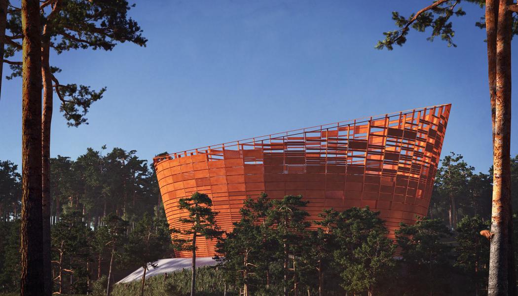 Skissbild av Lyra, Örebros nya vattenreservoar. Pressbild: Lars Anfinset, Ett Ark Arkitektur
