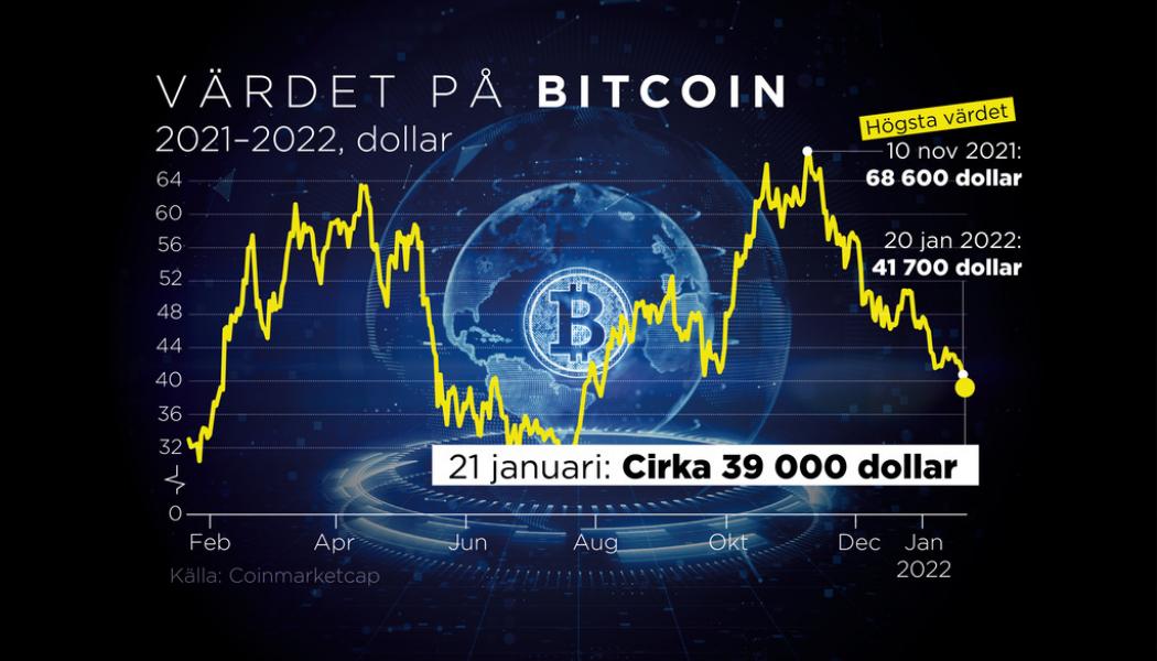 Johan Hallnäs/TT: Värdeutvecklingen på den största kryptovalutan bitcoin under ett år.