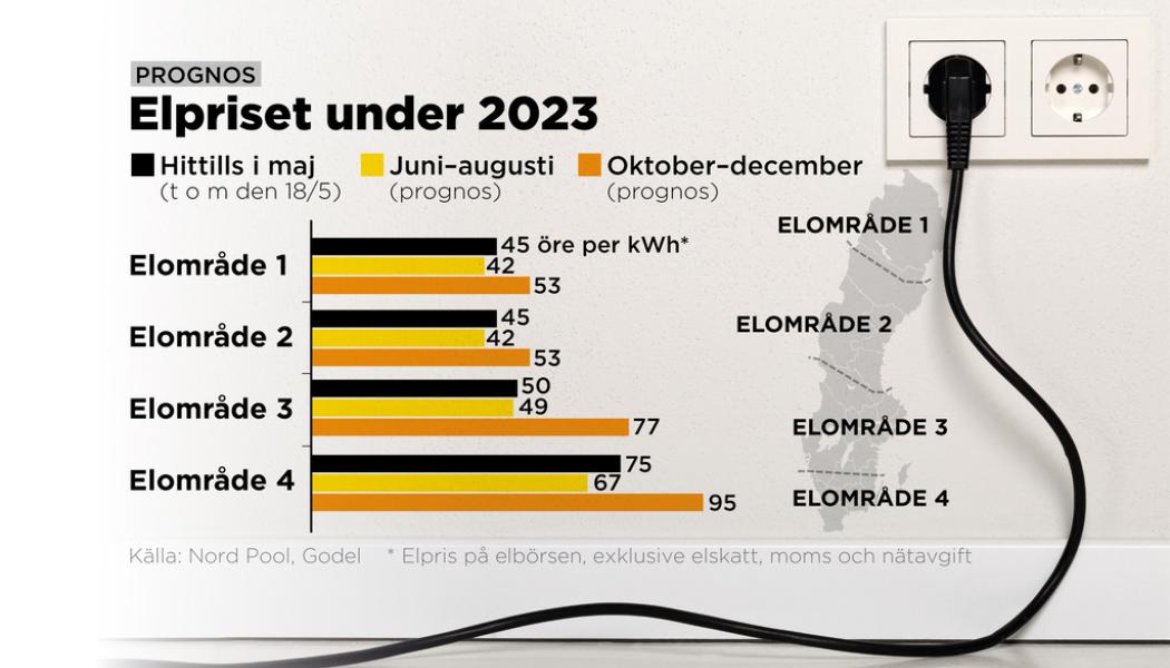 Johan Hallnäs: Prognos på elpriset juni–december för respsektive elområde.
