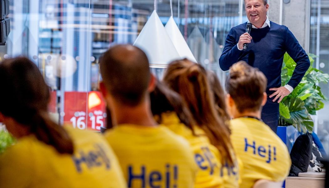 Adam Ihse/TT: Jesper Brodin talar på invigningen av det nya varuhuset i Kållered i Mölndal utanför Göteborg.