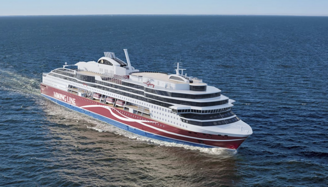 Efter fem veckor resa passerar Viking Glory Öresundsbron. Foto: Viking Line