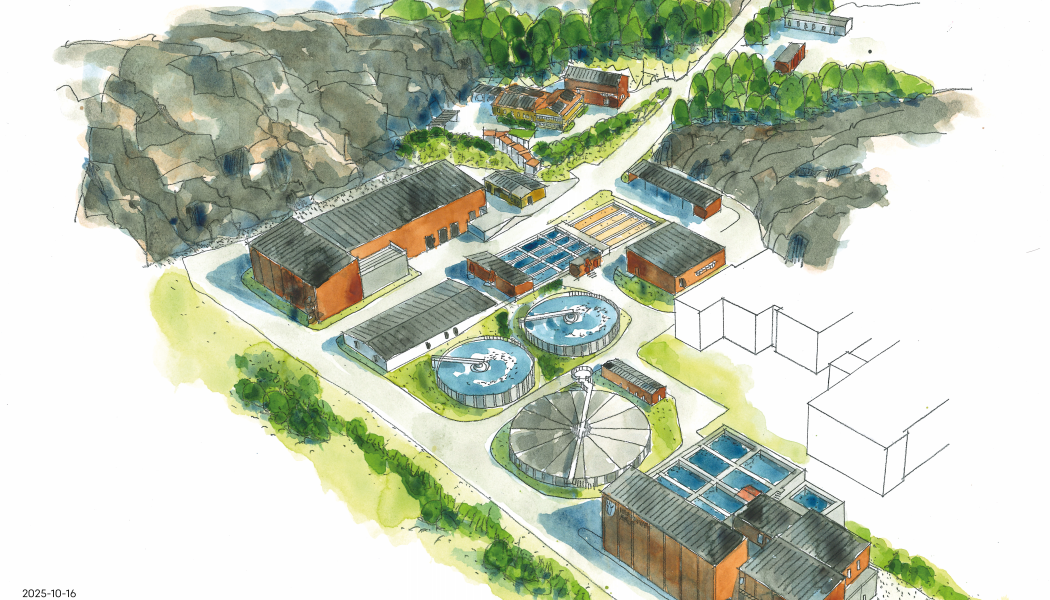 Utbyggnaden av Hammargårds reningsverk beräknas vara klar 2030. Akvarell Bild:Tengbom