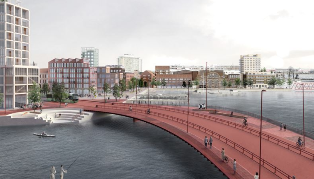 Unik röd betongbro kommer att lysa upp Malmö. Bild: Swerock 