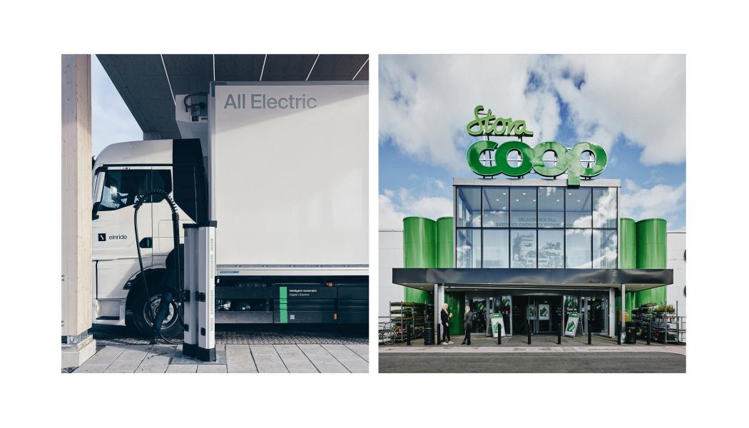 I samarbete med logistikföretaget Einride inför Coop en ny transportlösning som innebär att alla transporter mellan Coops centrallager i Eskilstuna och 23 Coop-butiker i regionen sker med eldrivna lastbilar.  Foto: Coop