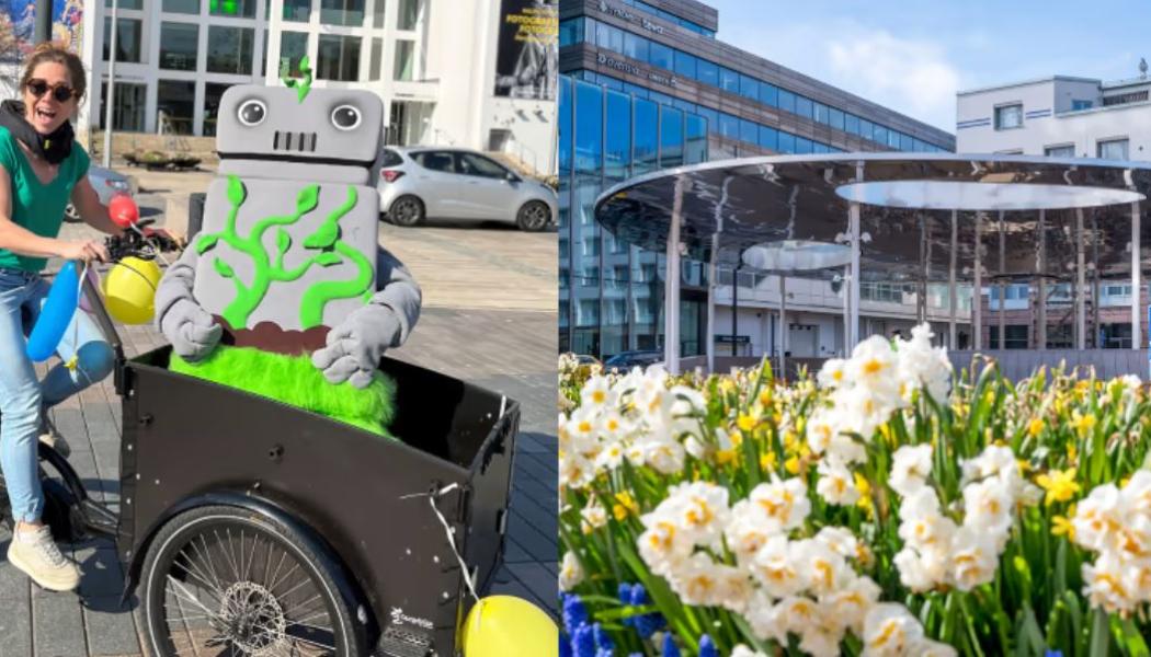 På Cykelns dag 3 juni blir det cykelfest i Helsingborg. Klockan 12 invigs det nya cykelgaraget på Kungstorget och en timme senare är det dags för en cykelparad genom city, för alla som vill vara med. Superhjältarna Larve och Vinda är med och hejar! Foto: Helsingborg