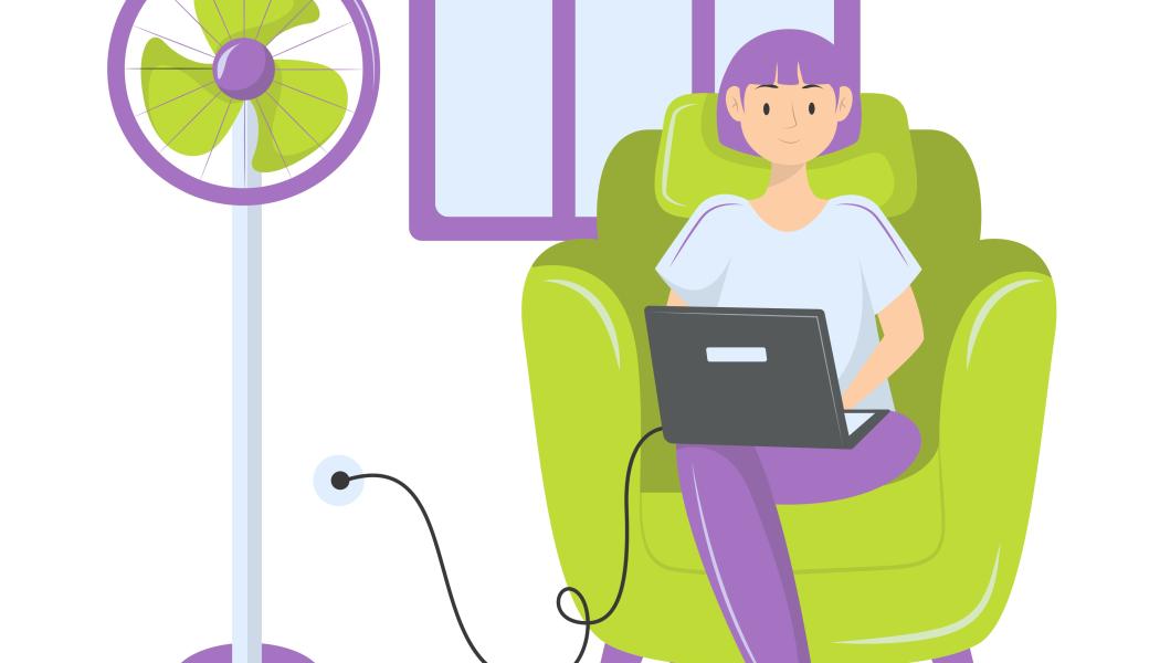 Illustration över en kvinna som sitter i fåtölj med dator. Illustration av: Denustudios / Unsplash