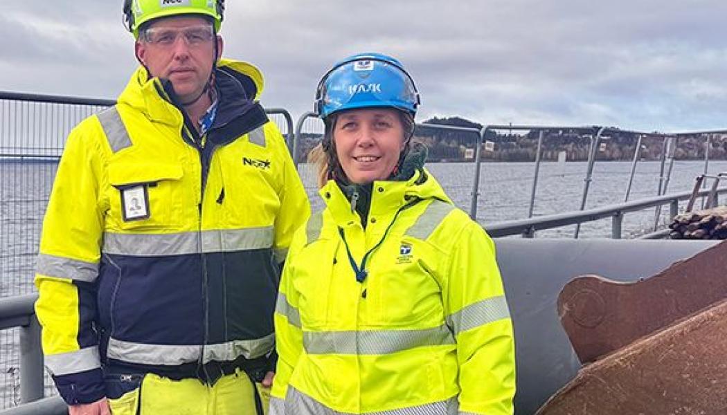 Mattias Svelander, projektchef, NCC och Sofia Grelsson, byggprojektledare. Foto: Östersunds kommun. 