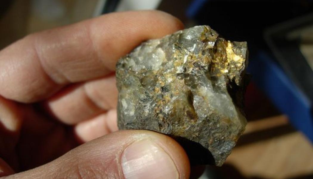 Guld på kvarts från Småland. Foto: Erik Jonsson/SGU