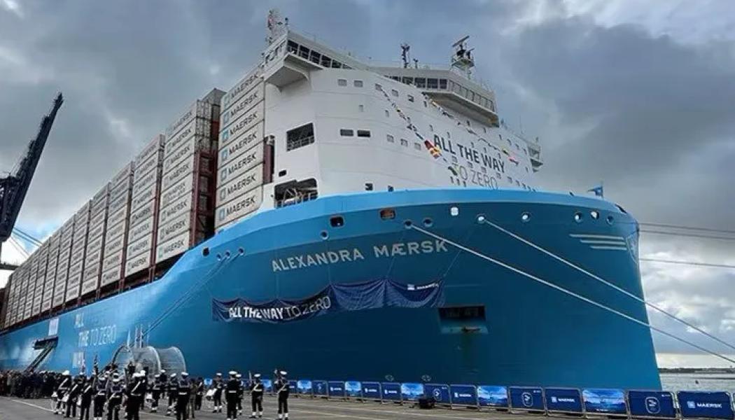 Fartyget Alexandra Maersk, ett av rederijätten Maersks containerfartyg med dubbla bränslesystem för metanol
Foto: Maersk