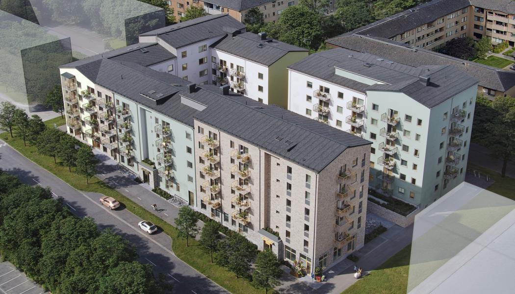 Nu påbörjas byggnationen av 177 hyresrätter i trä i Flatås, Göteborg. Pressbild: Derome