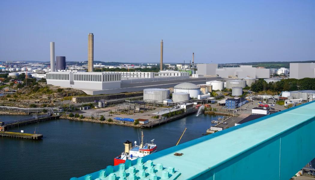 Bilden är en skiss på hur byggnaderna kommer att synas från Älvsborgsbron. Bild: Gryab