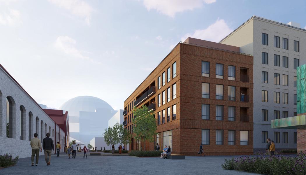 Hjälpslaktaren Dreem Kv H Östra - Perspektiv Styckmästargatan. Pressbild: DREEM arkitekter