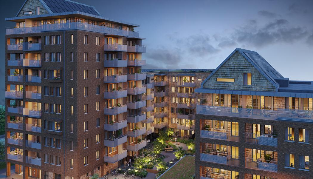 Visualisering av HSB brf Meteorologen i Arenastaden, Lund. Pressbild: HSB Regionalt