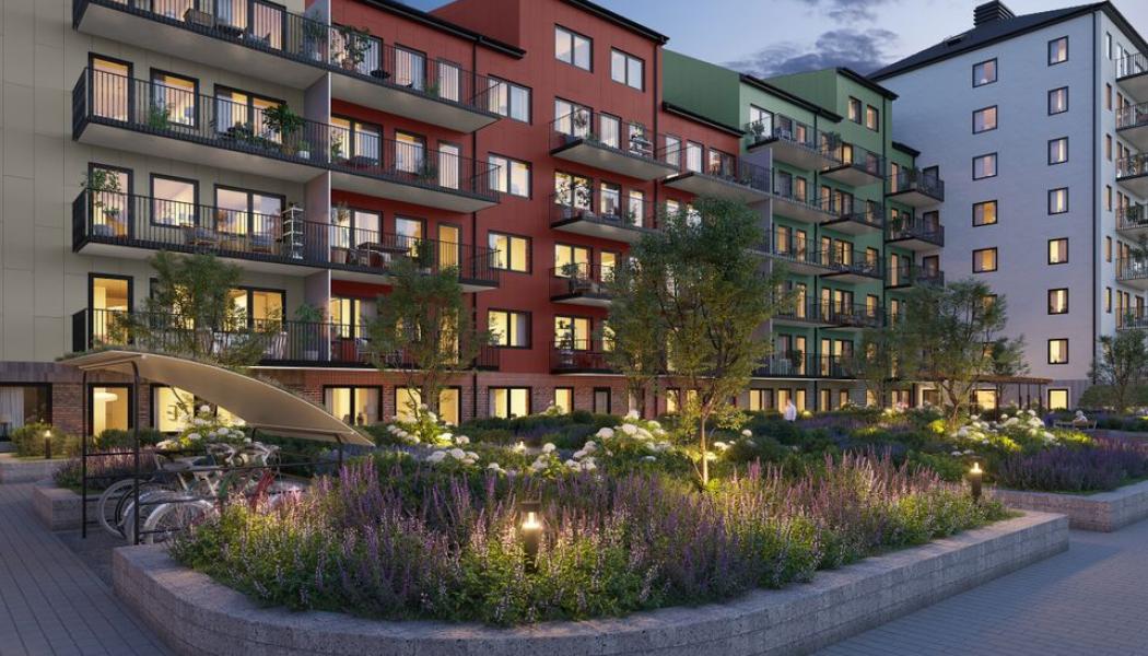 Vy från gården. Visionsbild. Studio Ekberg
