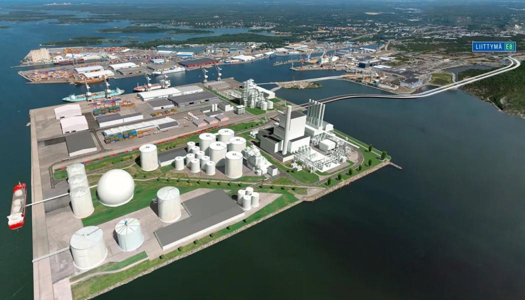 Illustration av TES och CPC Finlands föreslagna projekt för 500 megawatt e-metan i Raumo, Finland. Foto: Hannu Vallas/Raumo hamn