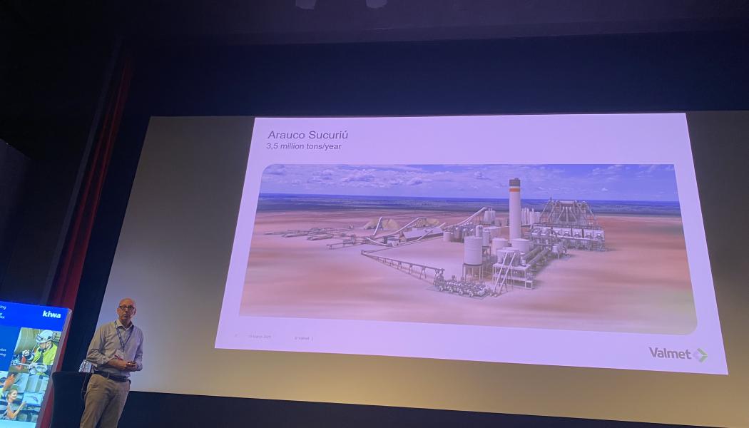 Andreas Liedberg, Valmet, bjöd på en ”förhandsvisning” av det nya massabruket, världens största i en linje, på Skogsindustridagarna. Foto: Simon Matthis 