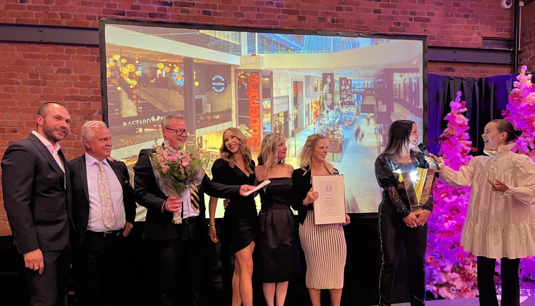 Ercan Okur (MK Illumination Sweden), Charles Larsson, (RetailEx och juryns ordförande), Kenneth Jävervall, Linnea Håkansson, Janet Dahlqvist, Sandra Vannequé and Cecilia Åkesson (AMF Fastigheter/Gallerian) Foto: AMF Fastigheter