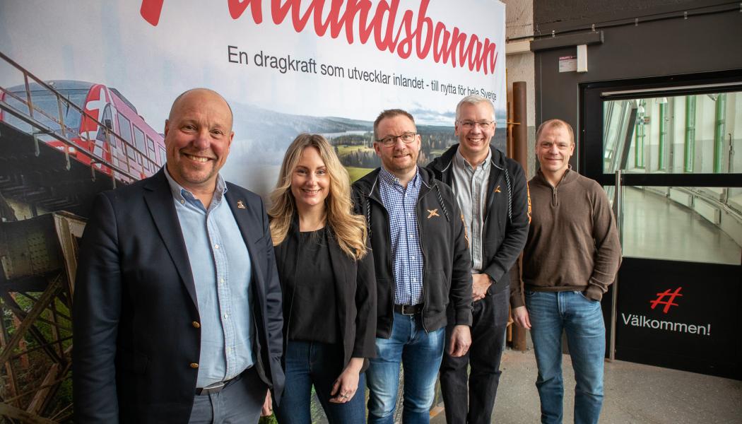 Inlandsbanans nya styrelse. Fr. vänster: Krister Nyström, Greger Lindqvist, Åsa Hååkman Eriksson, Maria Nerpin, Johan Duvdahl och Stefan Ovrell. Saknas på bilden: Therese Kärngard, P-O Wedin och Mikael Thalin﻿.