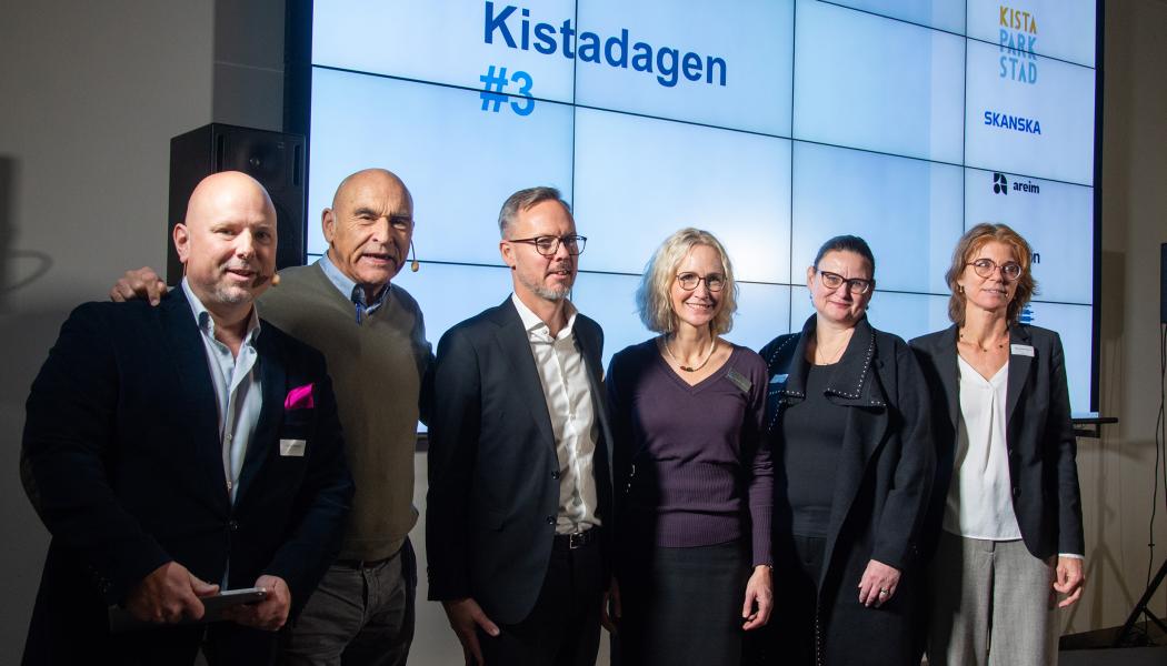 Några av talarna vid Kistadagen #3: Lukas Forslund, Arthur Buchardt, Staffan Ingvarsson, Emelie Eriksson, Veronica Palmgren, Ylva Gomér Forss. Bild: ByggVesta.