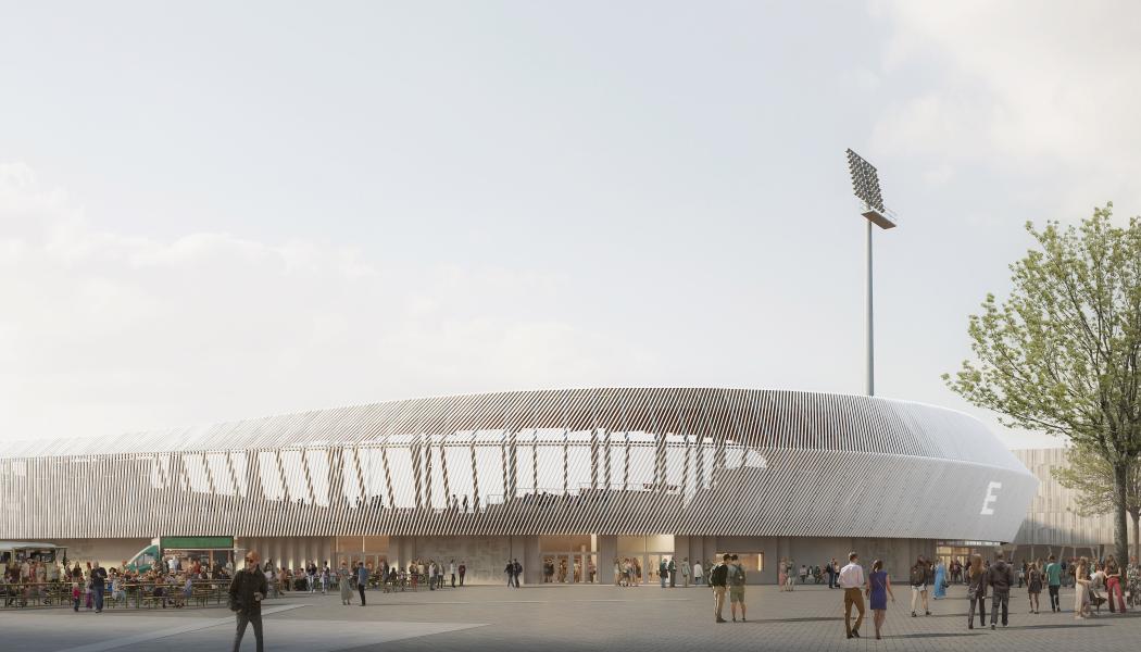 Anläggning för fotboll och friidrott i Malmö. Pressbild: Skanska