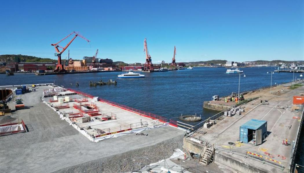    
Påseglingsskydd Masthuggskajen Göteborg. Foto: Peab
