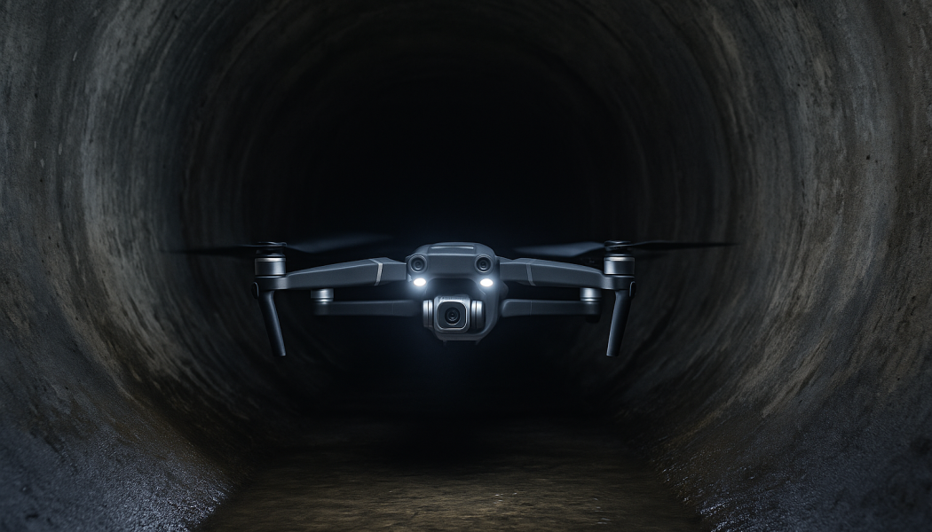 Med drönarteknik kan VA-ledningar granskas samtidigt som både en tredimensionell modell av röret och en exakt geografisk position tas fram. Illustration: AI-genererad bild. Ej ett fotografi.
Upphovsrätt © Conventus– AI-genererat innehåll. Inget av materialet får reproduceras eller användas i andra sammanhang utan skriftligt medgivande.