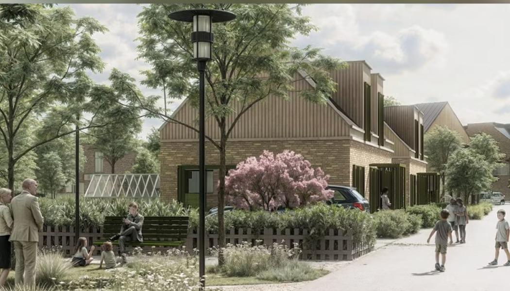 Exempel på olika typer av låg bebyggelse som planeras i den nya stadsdelen Minnesdal norr om Kävlinge. Visionsbild från Tengbom.
