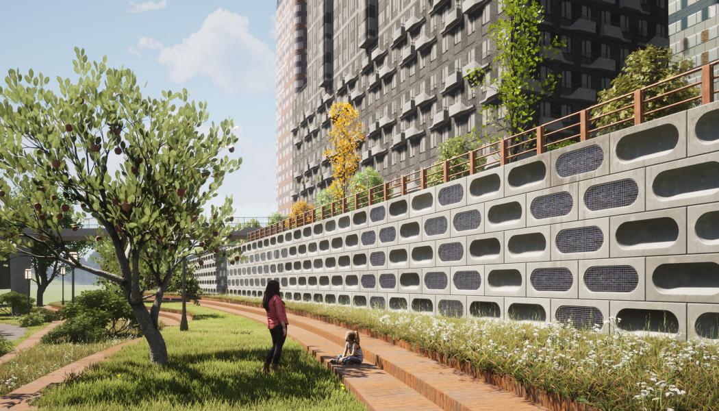 C3C mur i stadsmiljö. Foto: C3C Engineering AB