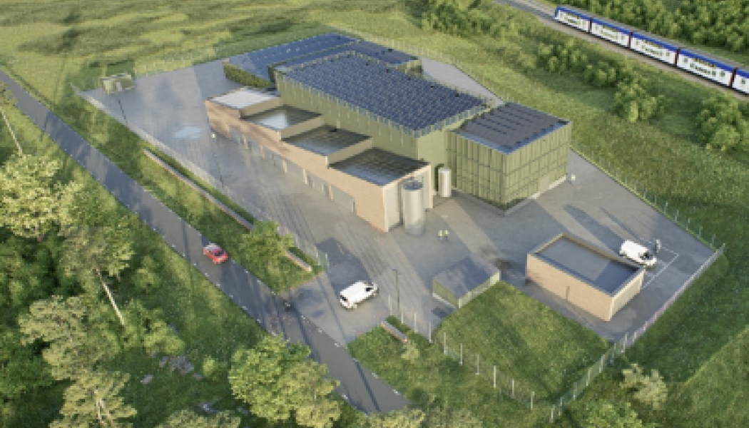 Visionsbild av en av två industribyggnader för det nya vattenverket och råvattenpumpstationen i Gnesta. Bild: Gatun Arkitekter