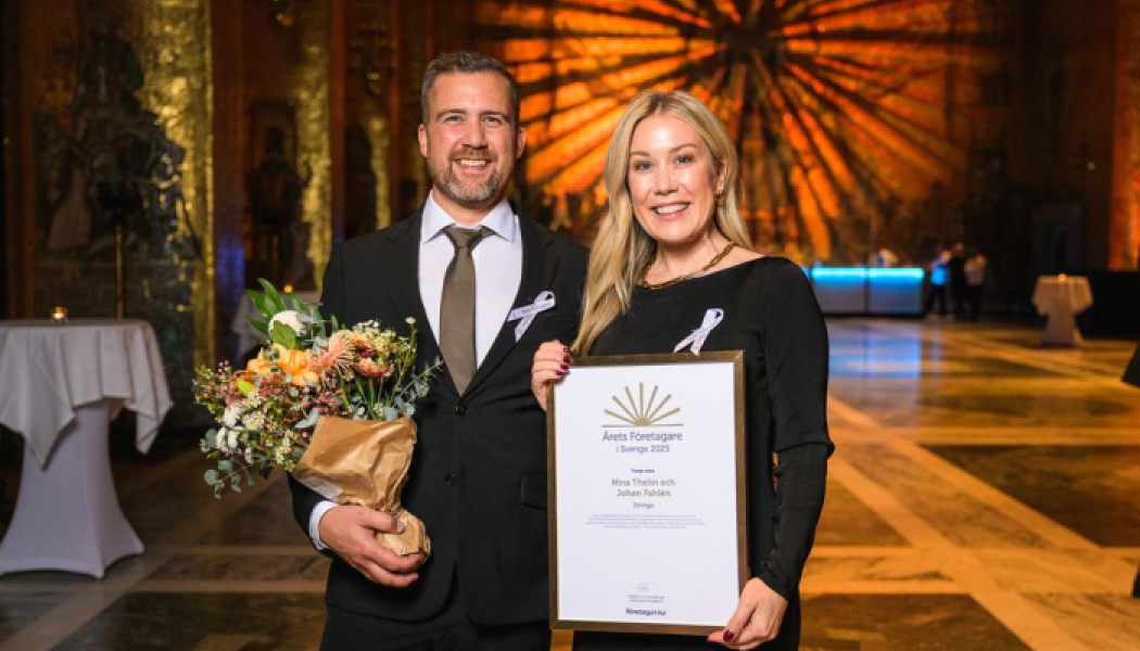 Johan Fahlén och Nina Thelins företag Stringo kom på tredje plats i Årets Företagare i Sverige 2025. Fotograf/Källa: Fotograf: Anders Ristenstrand