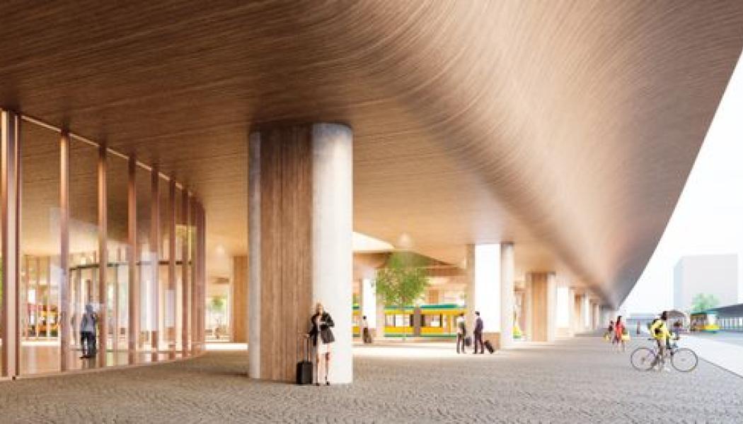 Nya centralstationen med indragna glasfasader. Bild: Wingårdh Arkitektkontor.
