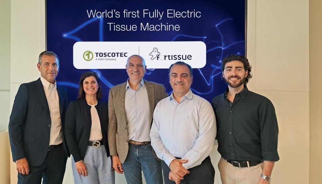 Fortissue and Toscotec at Toscotec’s headquarters in Lucca (from left to right): Gabriele Romanini, Toscotec Sales Manager; Natália Ferreira, Fortissue; Nuno Ribeiro, Fortissue Owner; Marco Dalle Piagge, Toscotec Sales Director; Hugo Ribeiro, Fortissue Executive Director. Photo: Toscotec