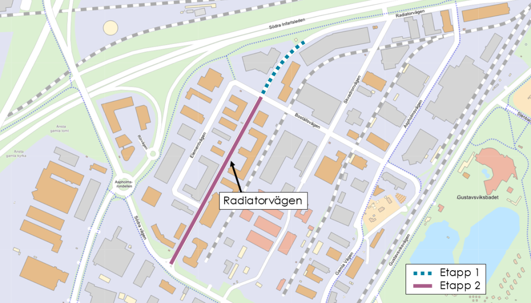 Framkomligheten för biltrafik påverkas under byggtiden. Radiatorvägen stängs av i etapper, men verksamheterna i området förblir tillgängliga via alternativa infarter. Bild: Örebro kommun