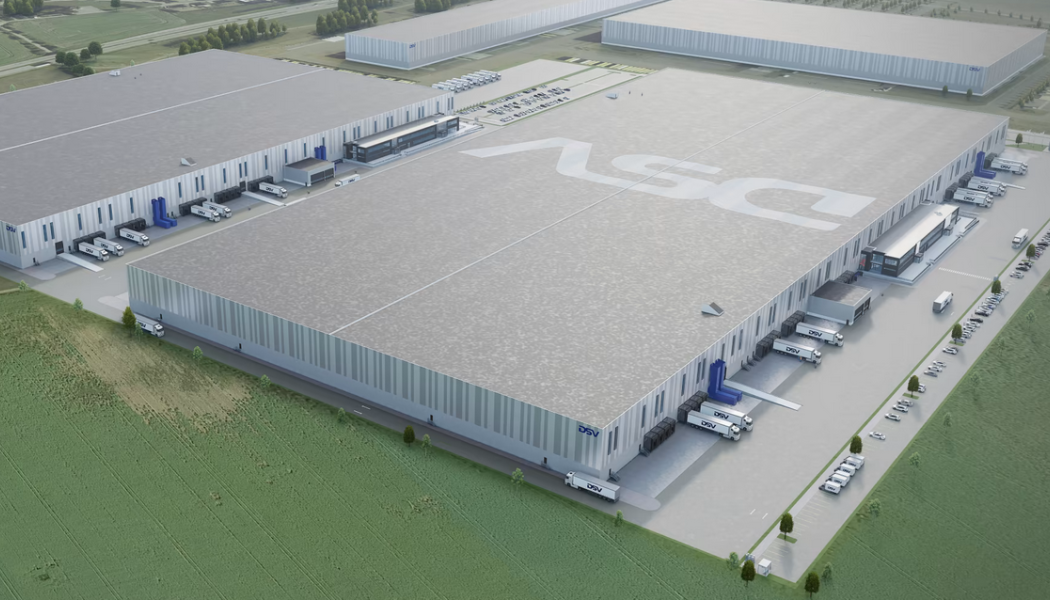 Två nya lagerbyggnader som planeras byggas i anslutning till DSVs logistikcenter i Landskrona. Bild: DSV