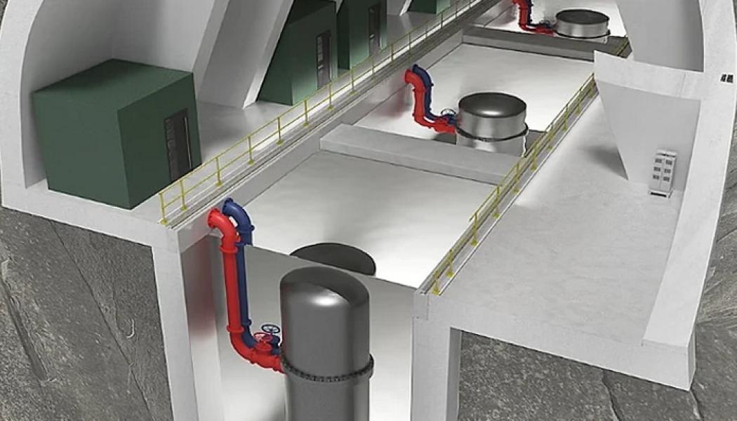 Anläggning med flera LDR-50-enheter. Steady Energys modulära värmereaktor är avsedd att byggas under mark i tät stadsmiljö. Bild: Steady Energy

