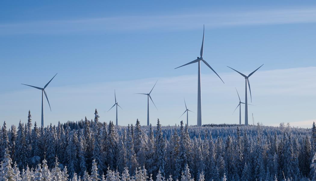 Stamåsen vindpark under vintern. Pressbild: Statkraft