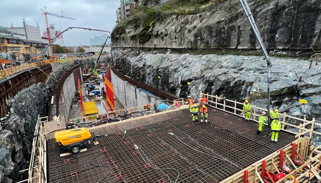 Den första delen av tunneltaket på Västlänkens deletapp Kvarnberget är färdiggjuten. Foto: Trafikverket