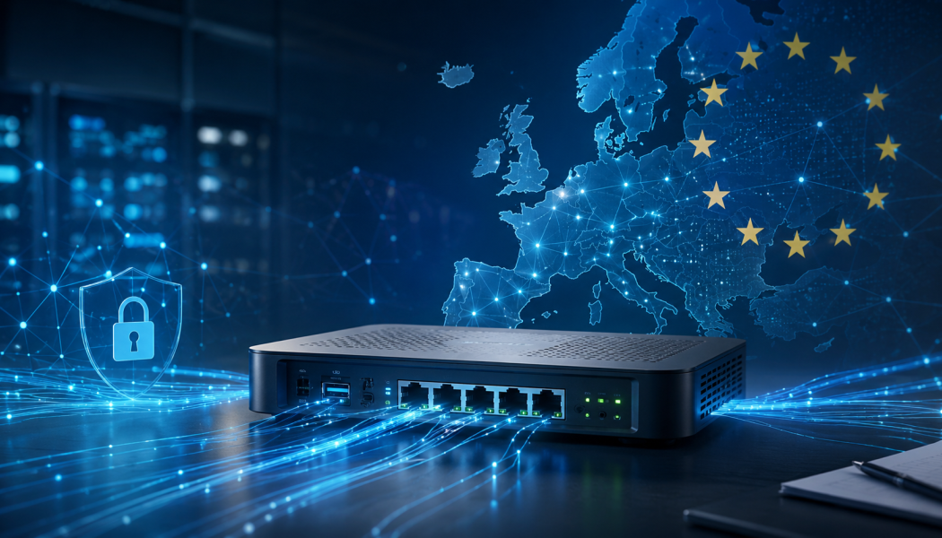 Routrar och nätverksutrustning lyfts fram som en central del av Europas digitala infrastruktur och tekniska självständighet. Illustration: AI-genererad bild. Ej ett fotografi.
Upphovsrätt © Conventus– AI-genererat innehåll. Inget av materialet får reproduceras eller användas i andra sammanhang utan skriftligt medgivande.