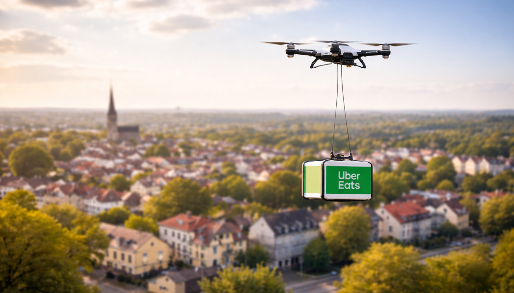 Drönarleveranser kan minska leveranstider, kostnader och utsläpp jämfört med traditionella bud, enligt företagen. Illustration: AI-genererad bild. Ej ett fotografi. Upphovsrätt © Conventus– AI-genererat innehåll. Inget av materialet får reproduceras eller användas i andra sammanhang utan skriftligt medgivande.